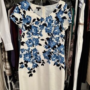 Talbots Blue and Black Sheath Dress Cap Sleeve Midi